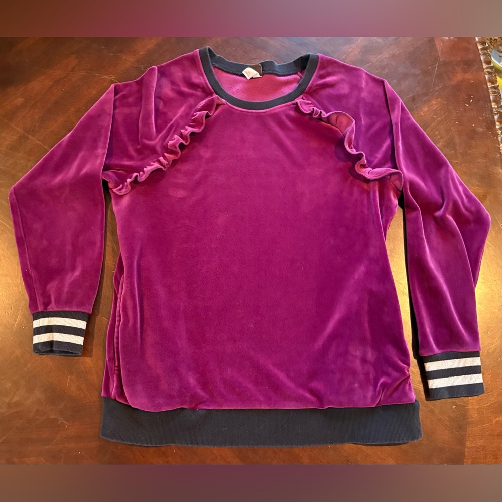 Tea Collection Velour Sweatshirt with Ruffle and Cuffed Sleeve, Girl Size 14